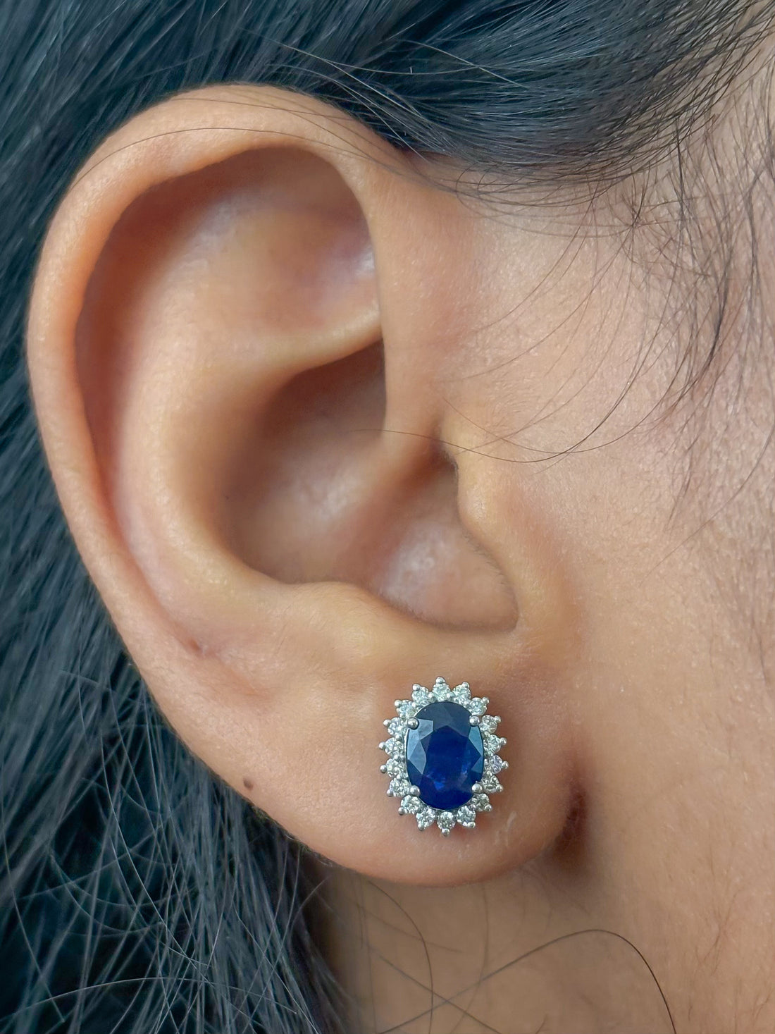 JPERG-4330/12026 Blue Sapphire Diamond Earring | 14K