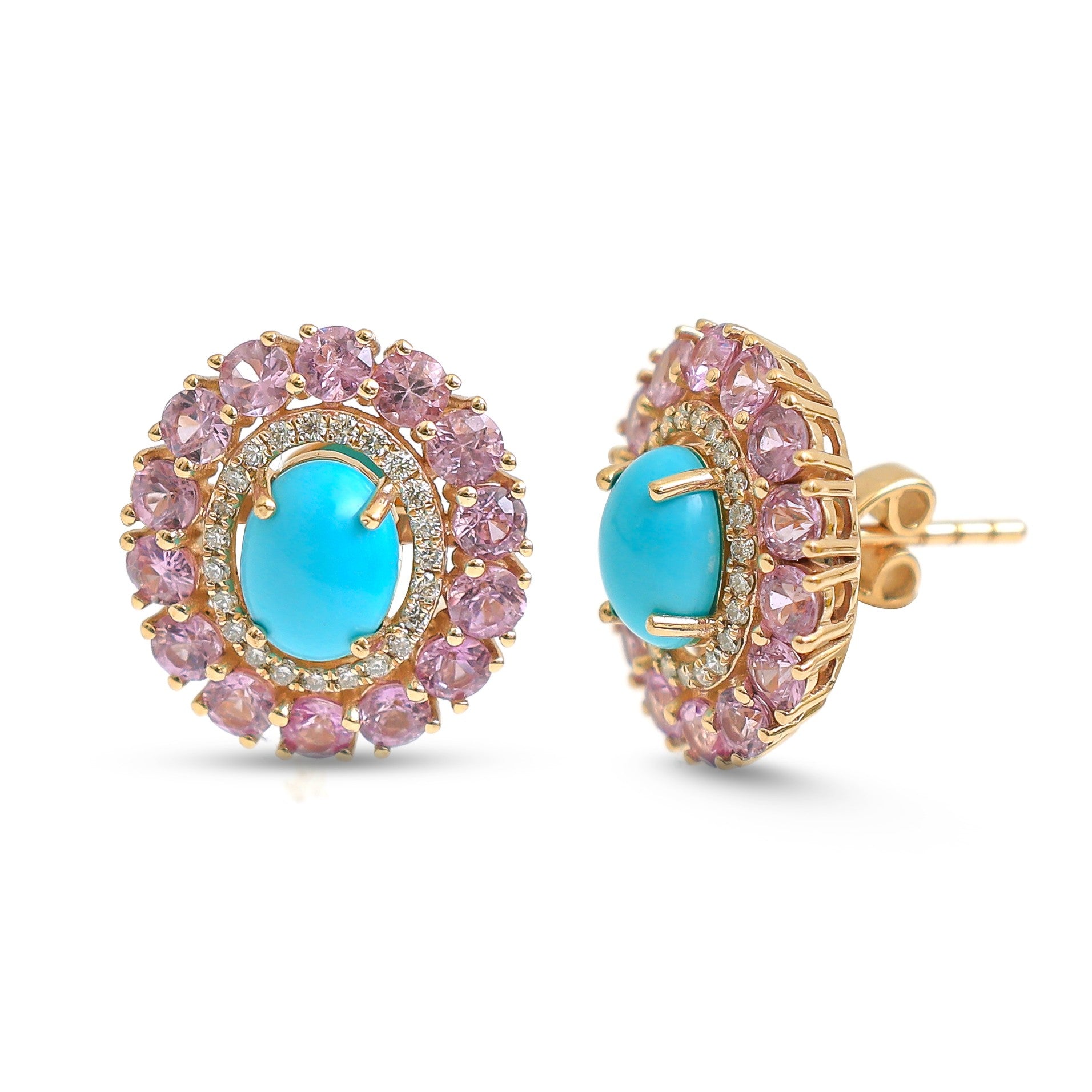 JPERG-4343/12065 Diamond Pink Sapphire Turquoise Earring | 14K