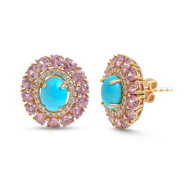 JPERG-4343/12065 Diamond Pink Sapphire Turquoise Earring | 14K