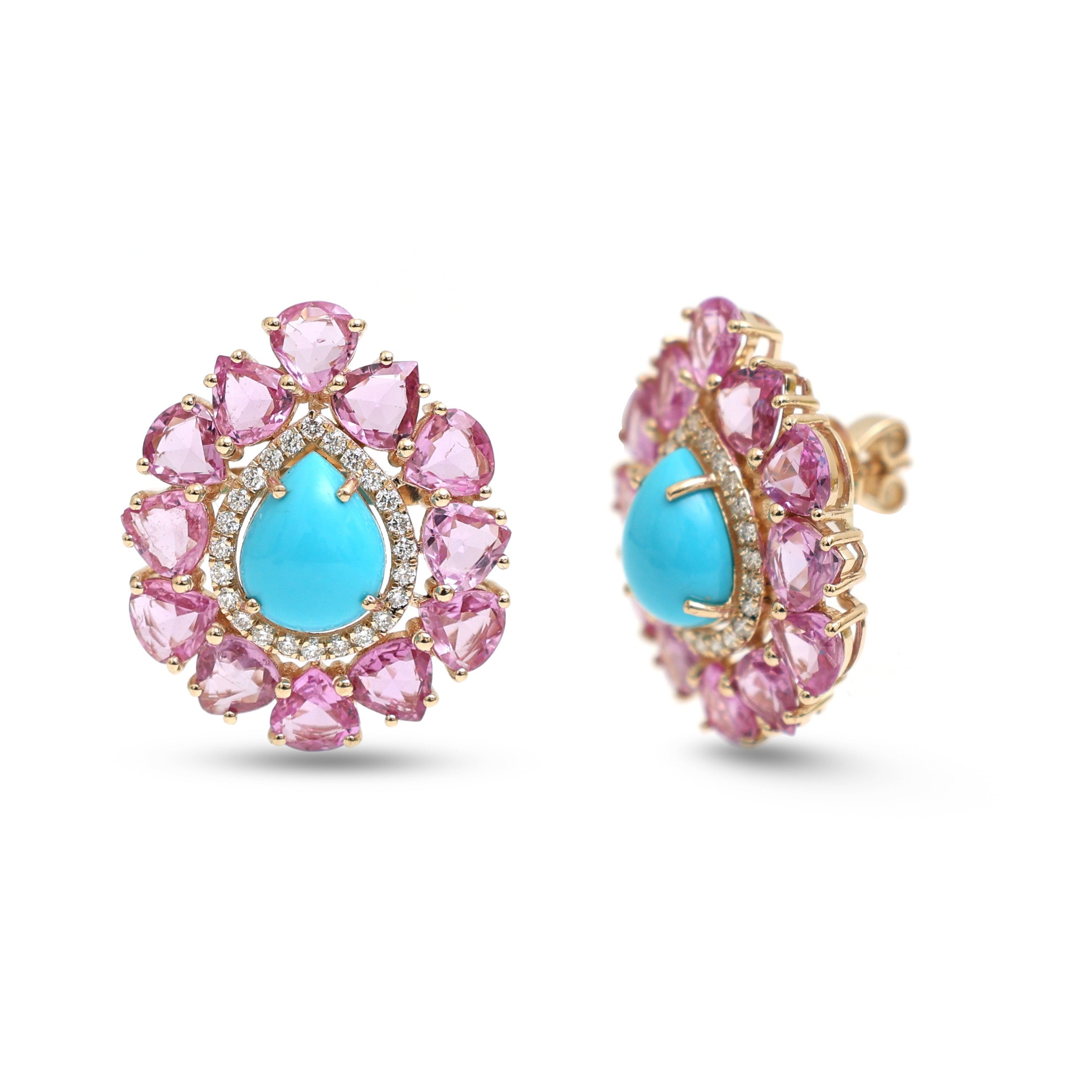 JPERG-4346/12072 Turquoise Pink Sapphire Diamond Earring | 14K