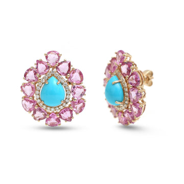 JPERG-4346/12072 Turquoise Pink Sapphire Diamond Earring | 14K