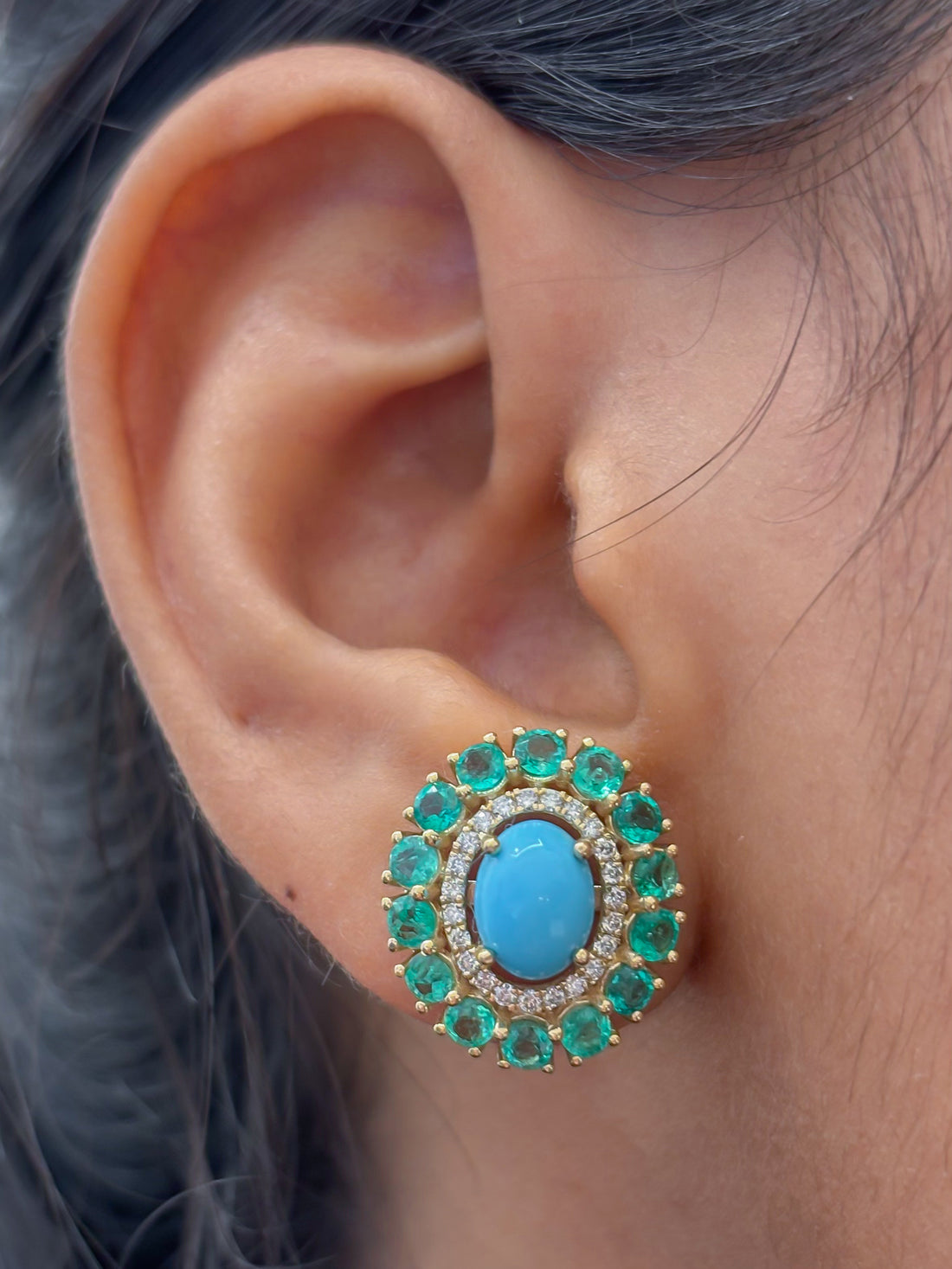 JPERG-4356/12124 Emerald Turquoise Diamond Earring | 14K