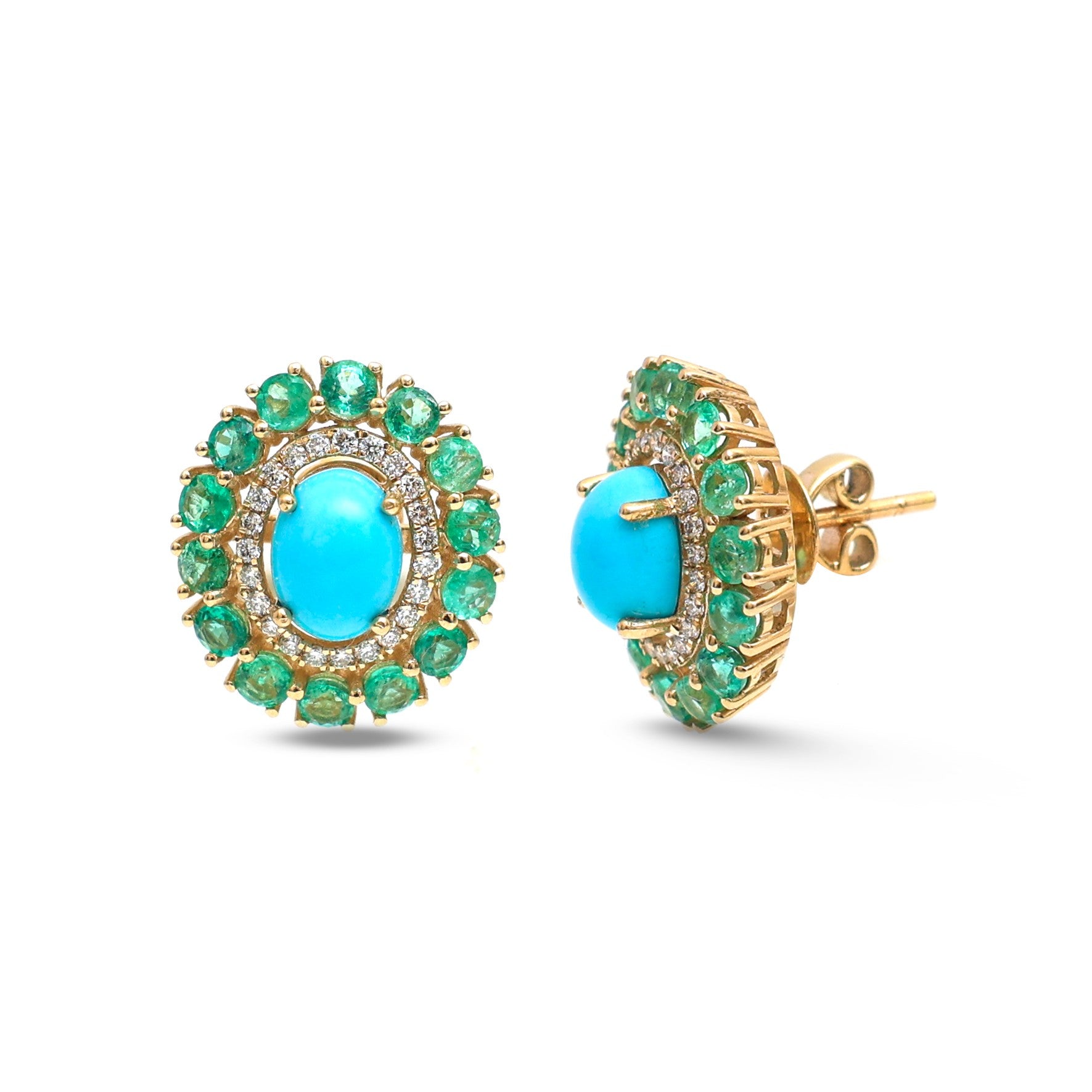 JPERG-4356/12124 Emerald Turquoise Diamond Earring | 14K