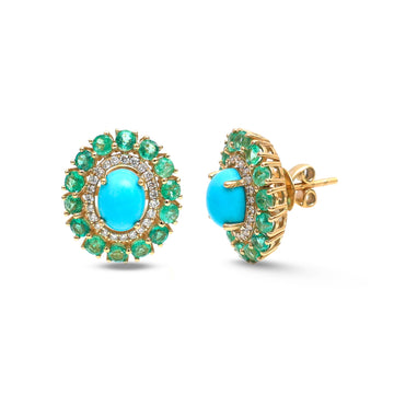 JPERG-4356/12124 Emerald Turquoise Diamond Earring | 14K