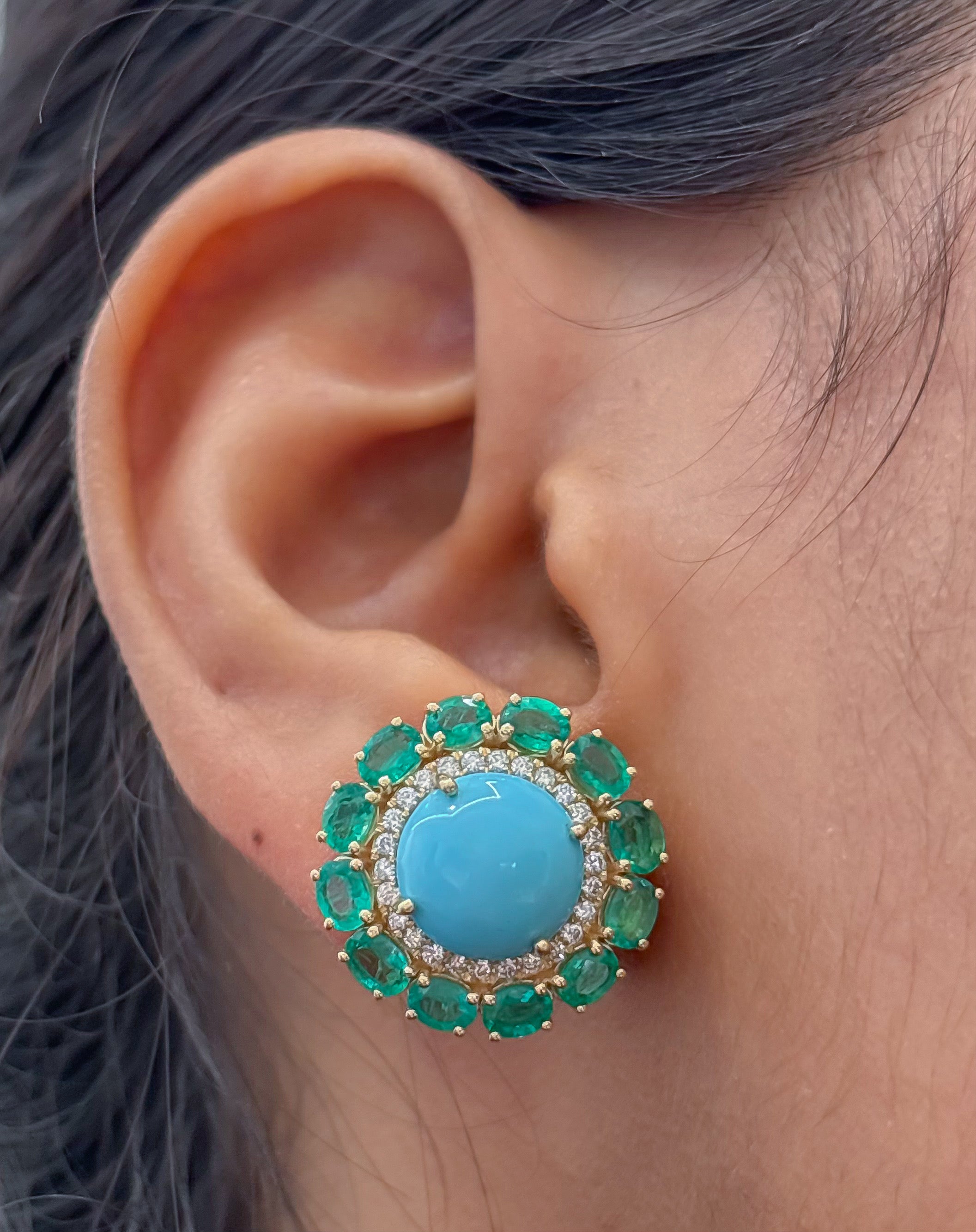 JPERG-4357/12125 Diamond Emerald Turquoise Earring | 14K