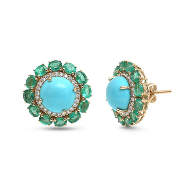 JPERG-4357/12125 Diamond Emerald Turquoise Earring | 14K