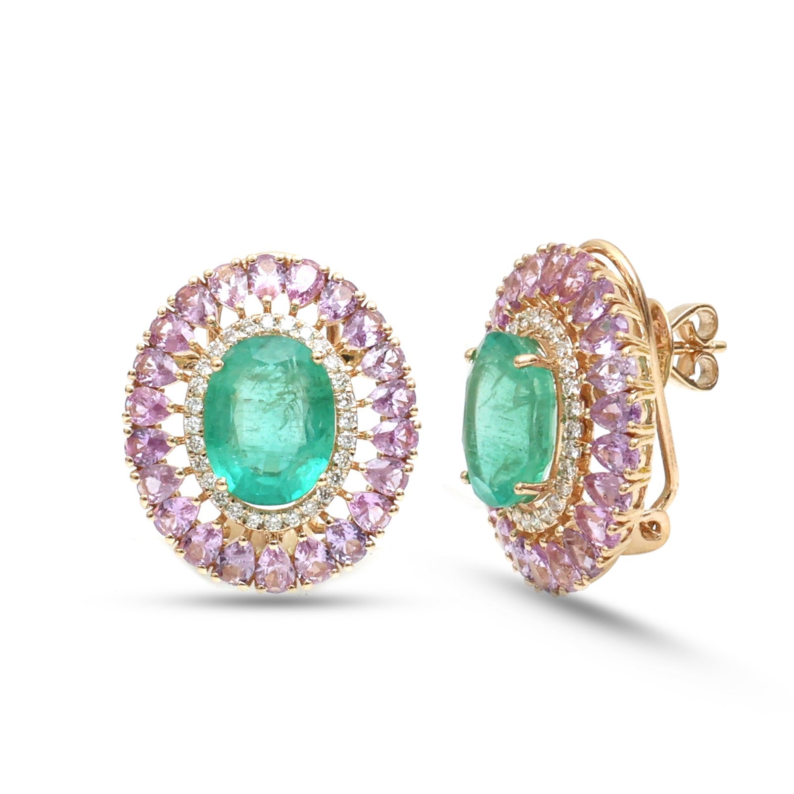 JPERG-4359/12186 Emerald Pink Sapphire Diamond Earring | 14K