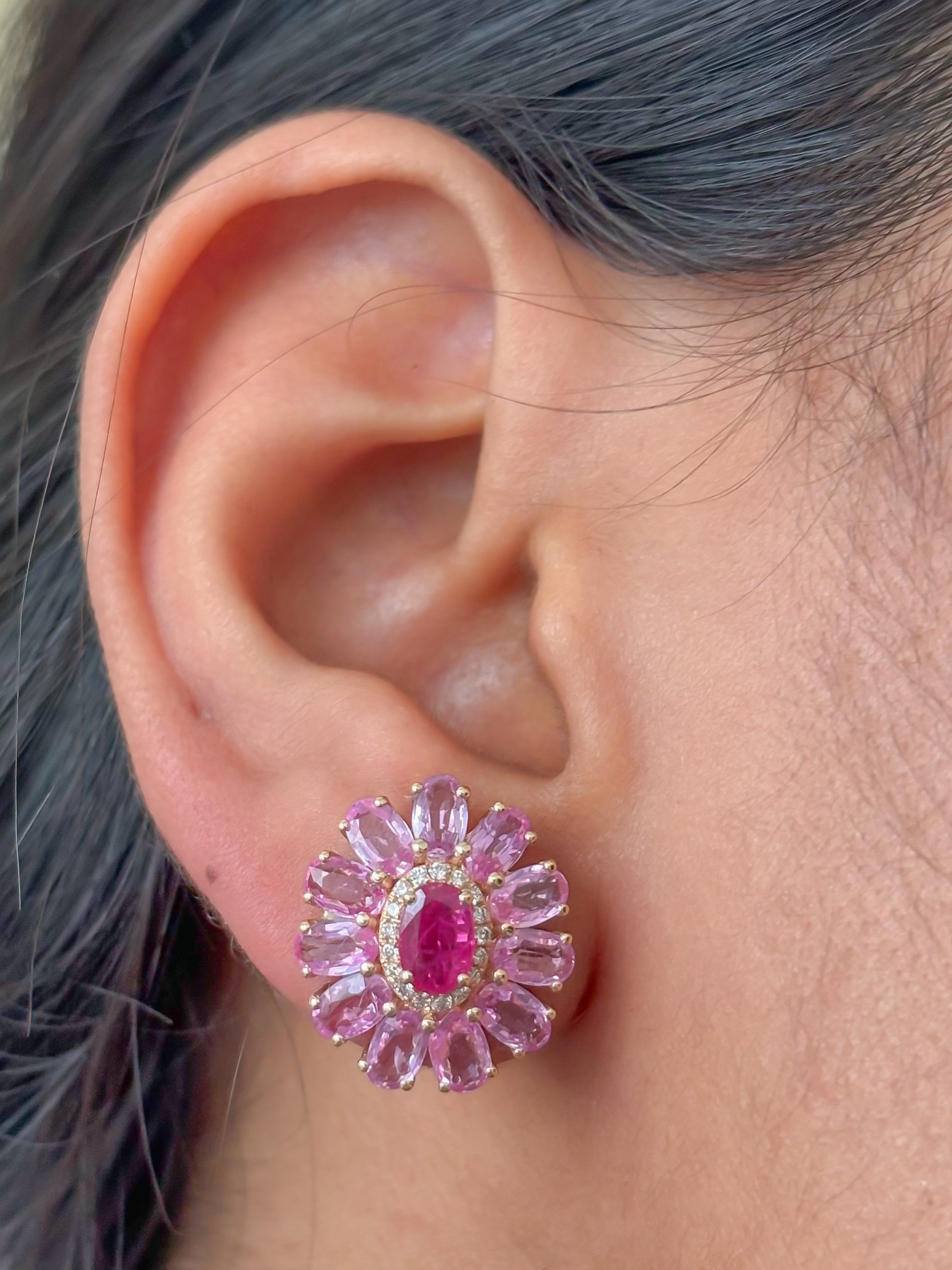 JPERG-4362/12190 Diamond Pink Sapphire Ruby Earring | 14K