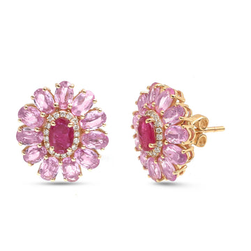 JPERG-4362/12190 Diamond Pink Sapphire Ruby Earring | 14K