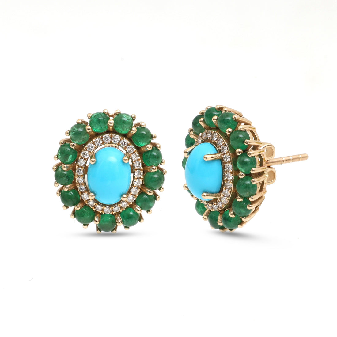 JPERG-4364/12192 Diamond Emerald Turquoise Earring | 14K