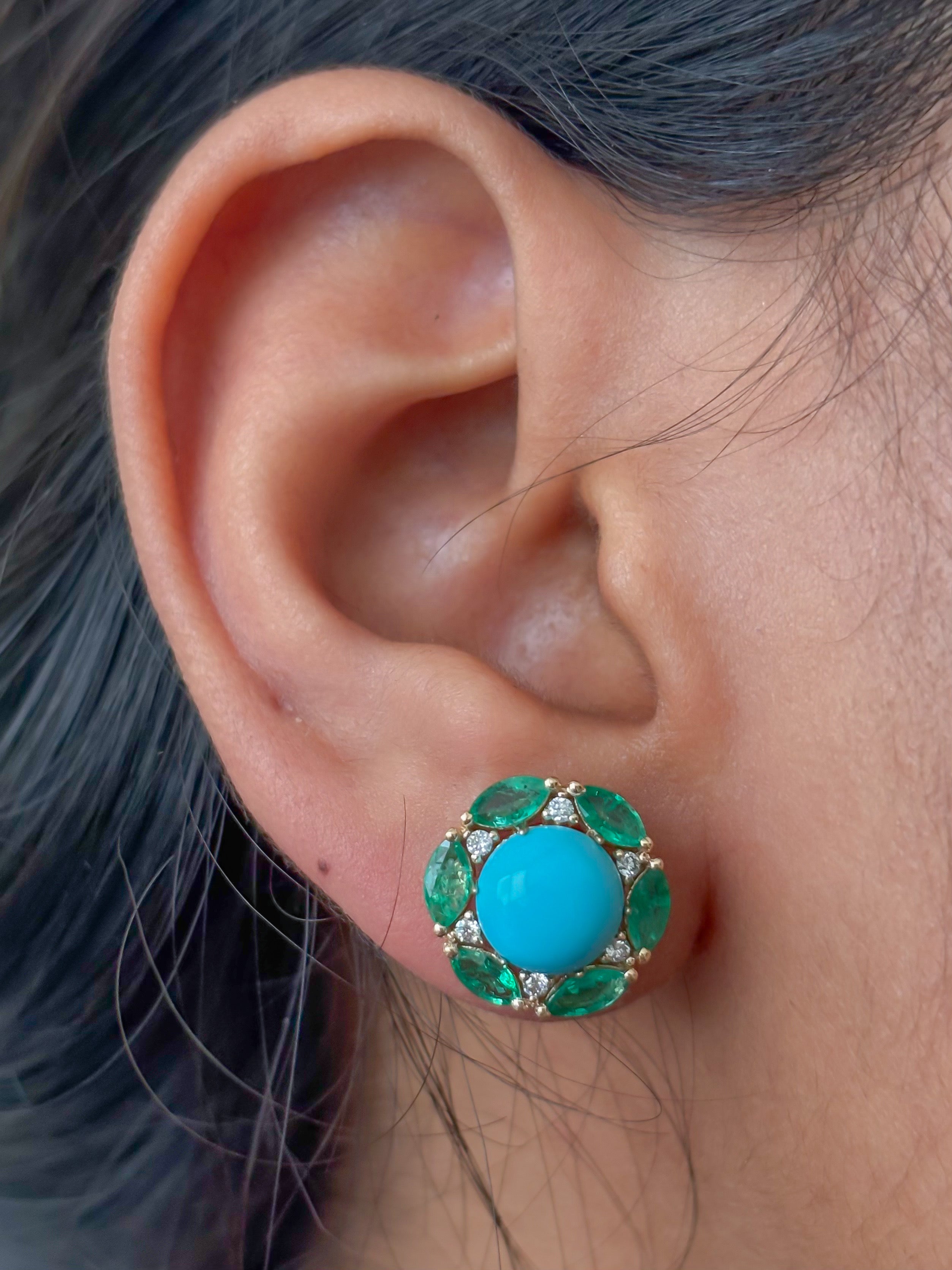 JPERG-4365/12193 Diamond Emerald Turquoise Earring | 14K