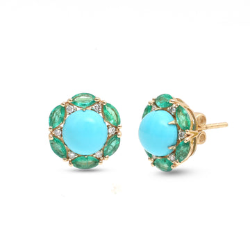 JPERG-4365/12193 Diamond Emerald Turquoise Earring | 14K
