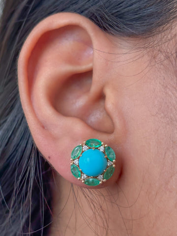 JPERG-4366/12194 Diamond Turquoise Emerald Earring | 14K