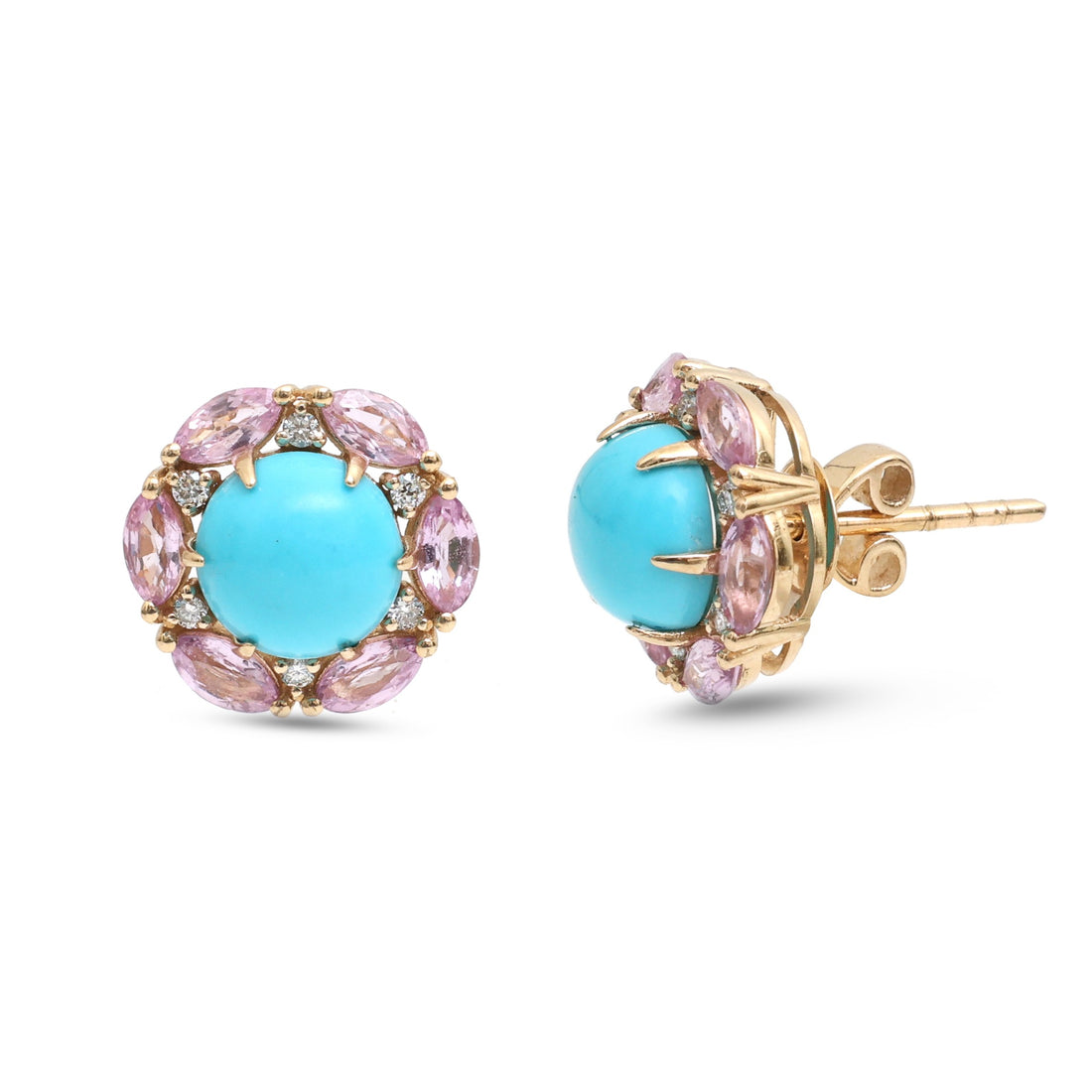 JPERG-4367/12195 Diamond Pink Sapphire Turquoise Earring | 14K