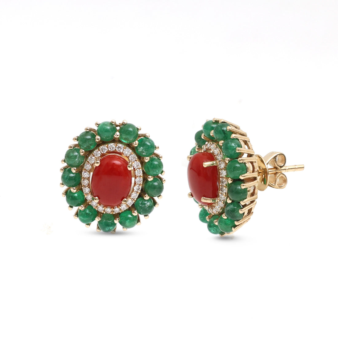 JPERG-4369/12198 Diamond Emerald Coral Earring | 14K
