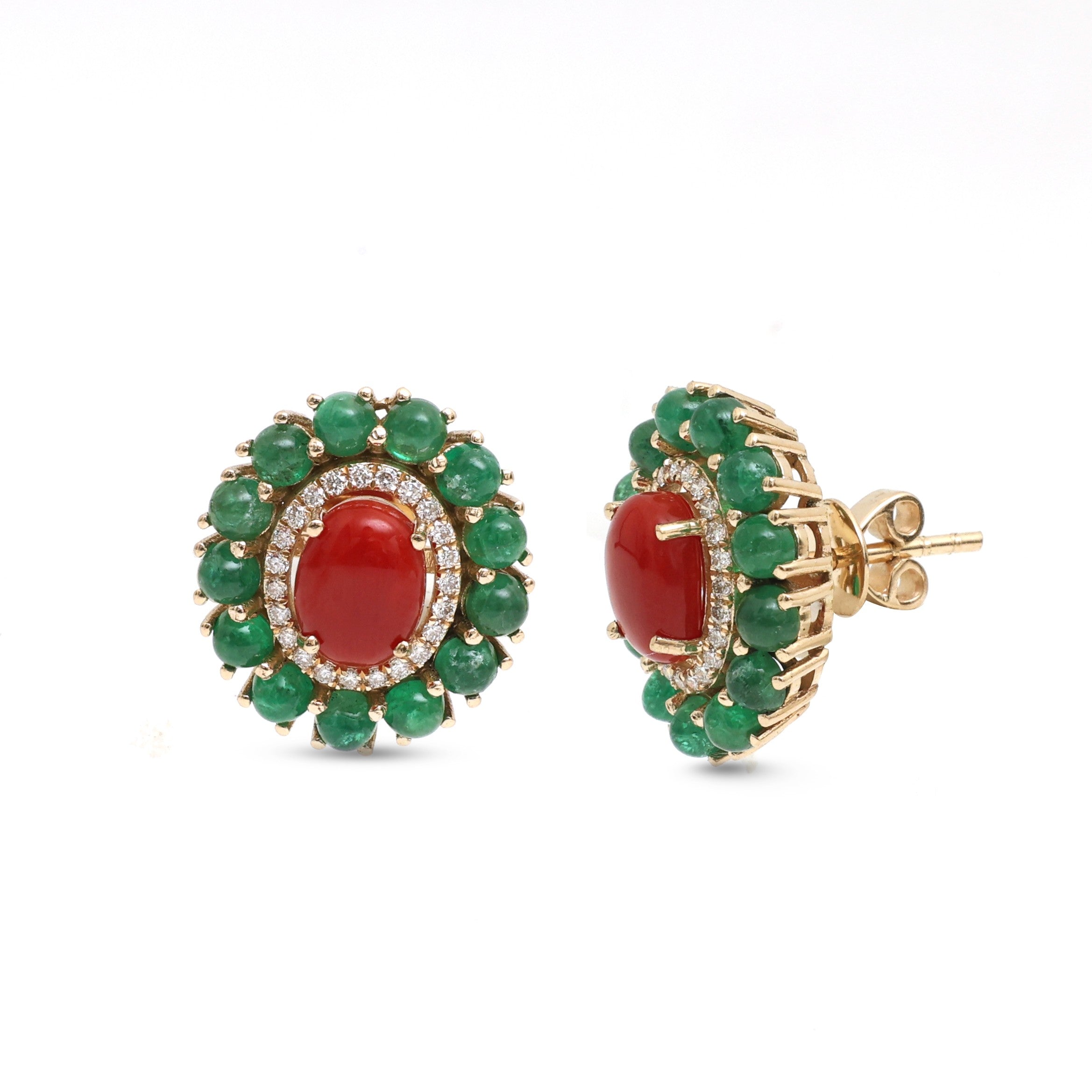 JPERG-4369/12198 Diamond Emerald Coral Earring | 14K
