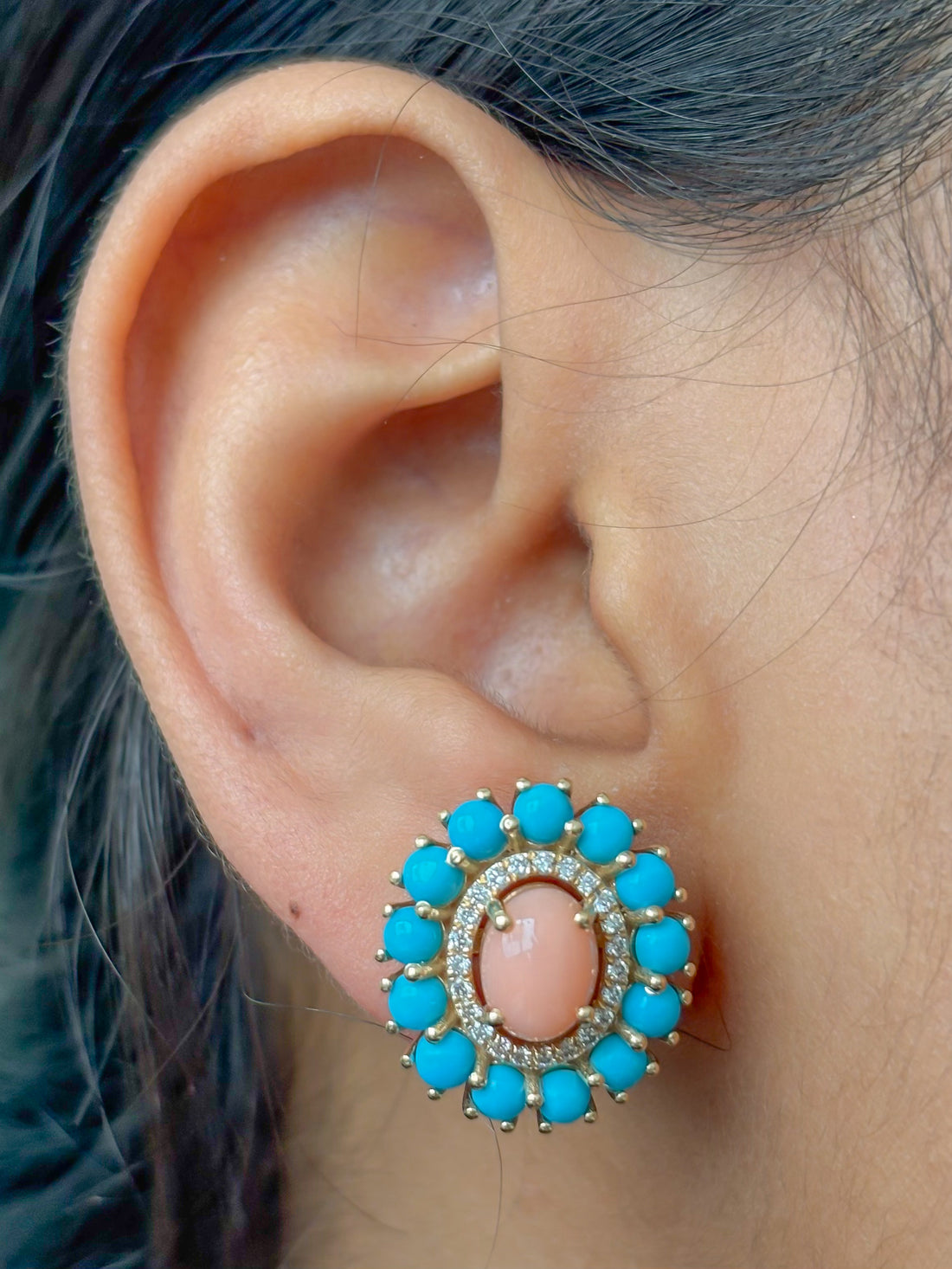JPERG-4377/12227 Diamond Turquoise Coral Earring | 14K