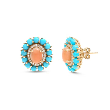 JPERG-4377/12227 Diamond Turquoise Coral Earring | 14K
