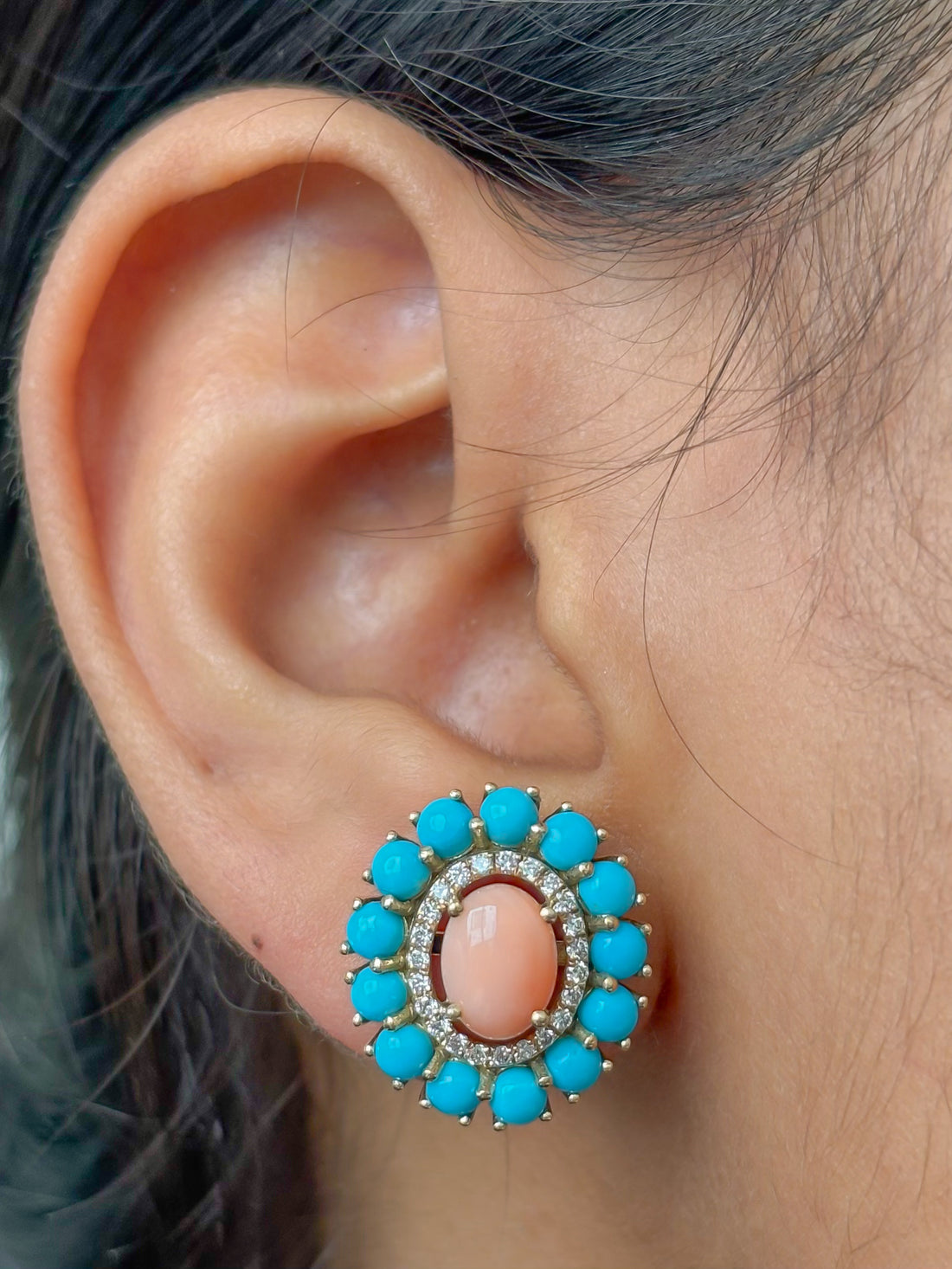 JPERG-4378/12228 Diamond Turquoise Coral Earring | 14K