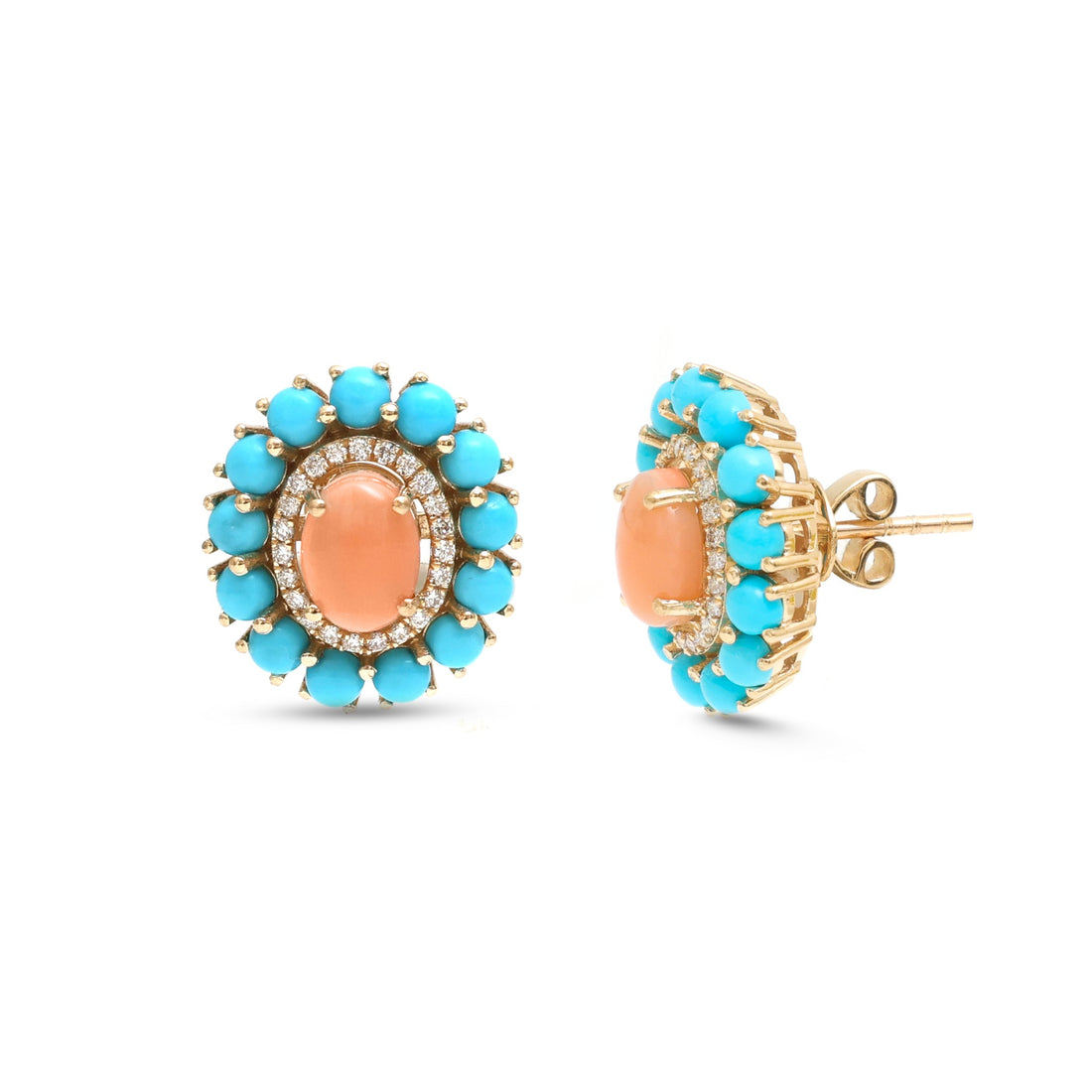 JPERG-4378/12228 Diamond Turquoise Coral Earring | 14K