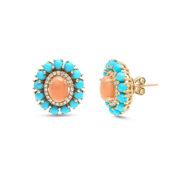JPERG-4378/12228 Diamond Turquoise Coral Earring | 14K