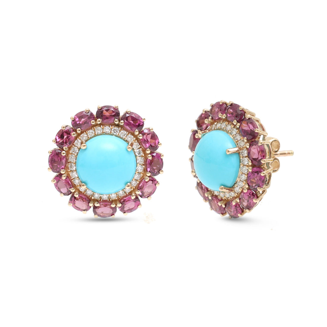 JPERG-4380/12231 Diamond Garnet Turquoise Earring | 14K