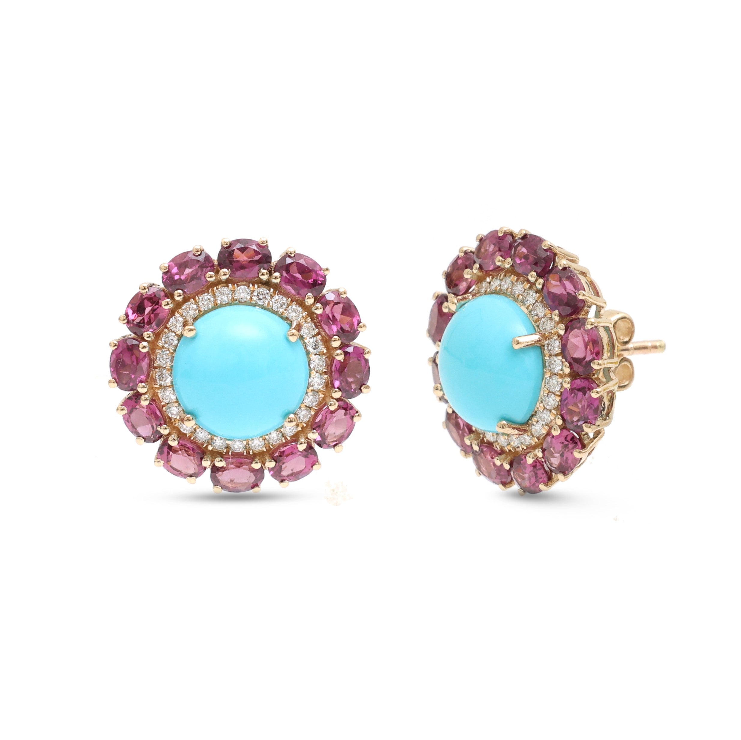 JPERG-4380/12231 Diamond Garnet Turquoise Earring | 14K