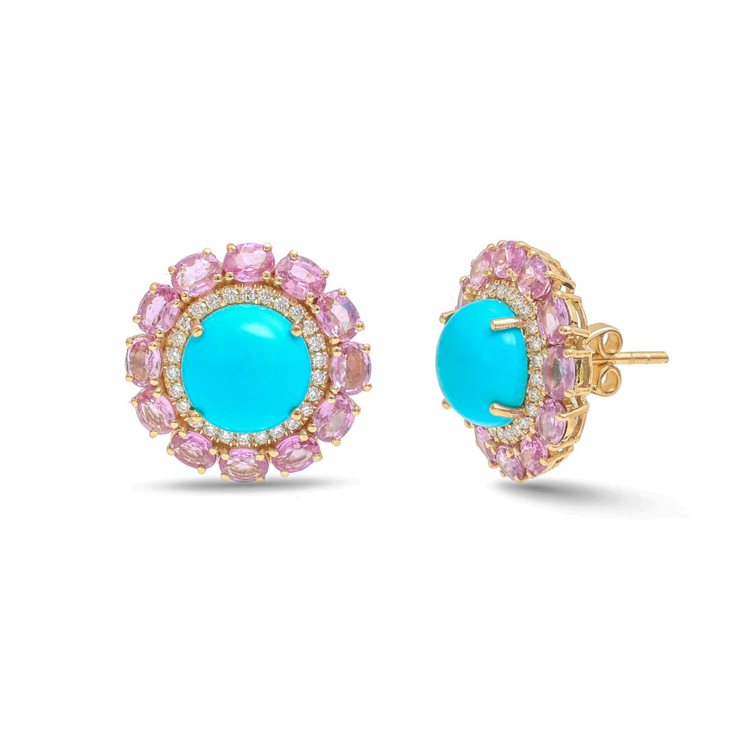JPERG-4381/12232 Diamond Pink Sapphire Turquoise Earring | 14K