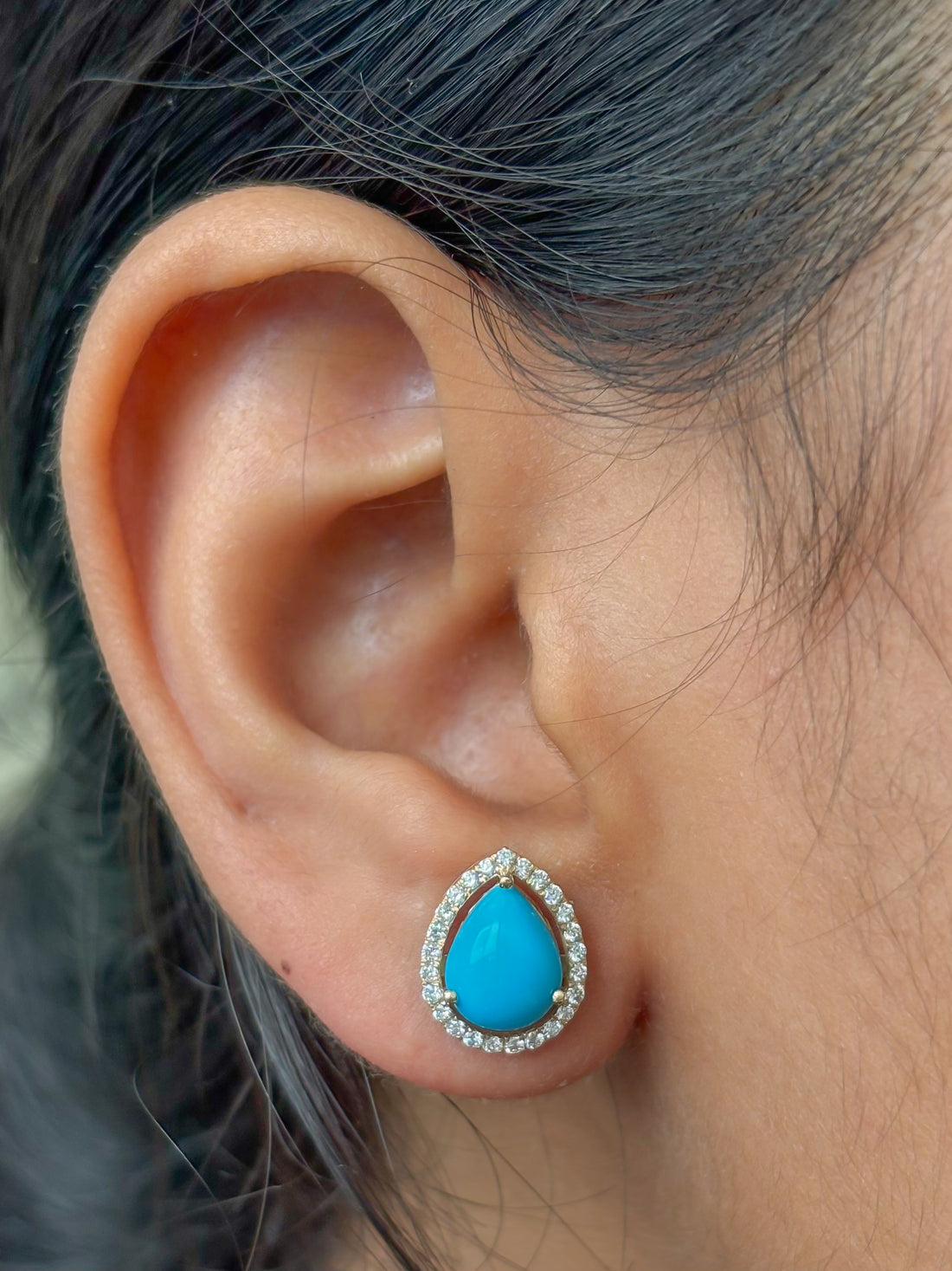 JPERG-4382/12233 Diamond Turquoise Earring | 14K