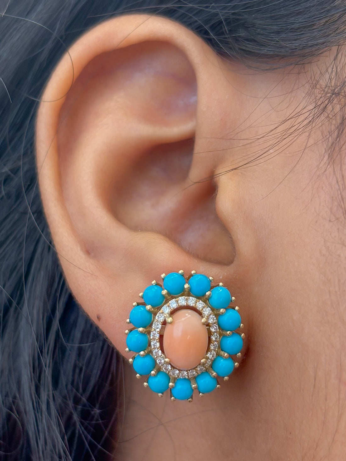 JPERG-4401/12333 Diamond Turquoise Coral Earring | 14K
