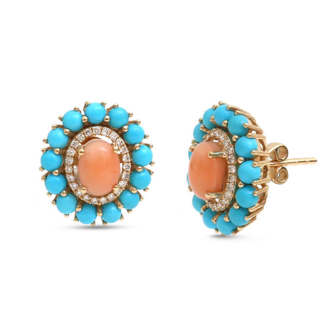 JPERG-4401/12333 Diamond Turquoise Coral Earring | 14K