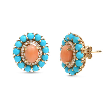 JPERG-4401/12333 Diamond Turquoise Coral Earring | 14K