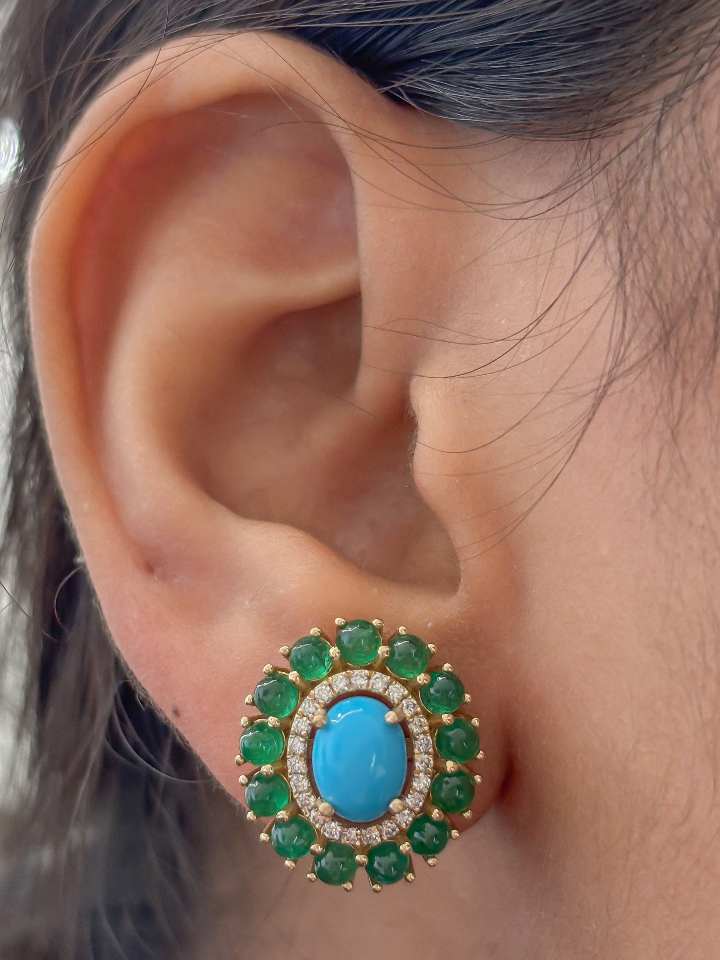 JPERG-4402/12375 Diamond Emerald Turquoise Earring | 14K