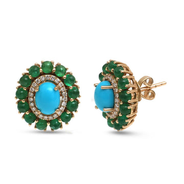 JPERG-4402/12375 Diamond Emerald Turquoise Earring | 14K