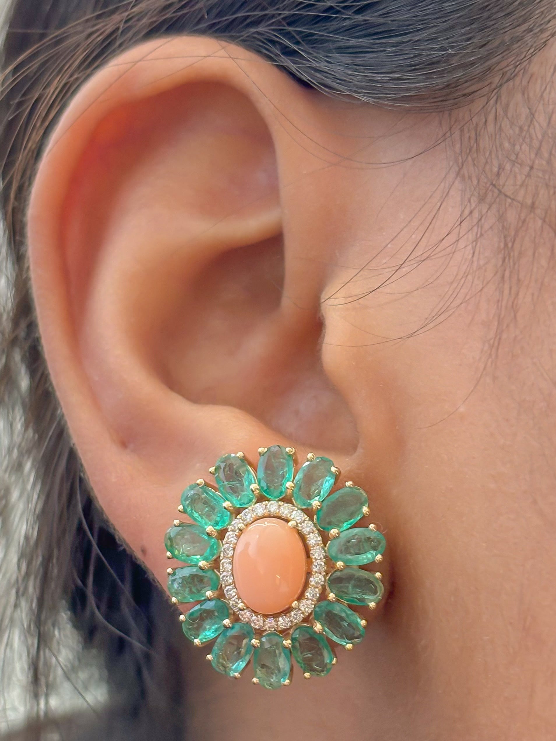 JPERG-4403/12376 Diamond Emerald Coral Earring | 14K