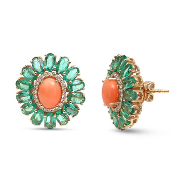 JPERG-4403/12376 Diamond Emerald Coral Earring | 14K