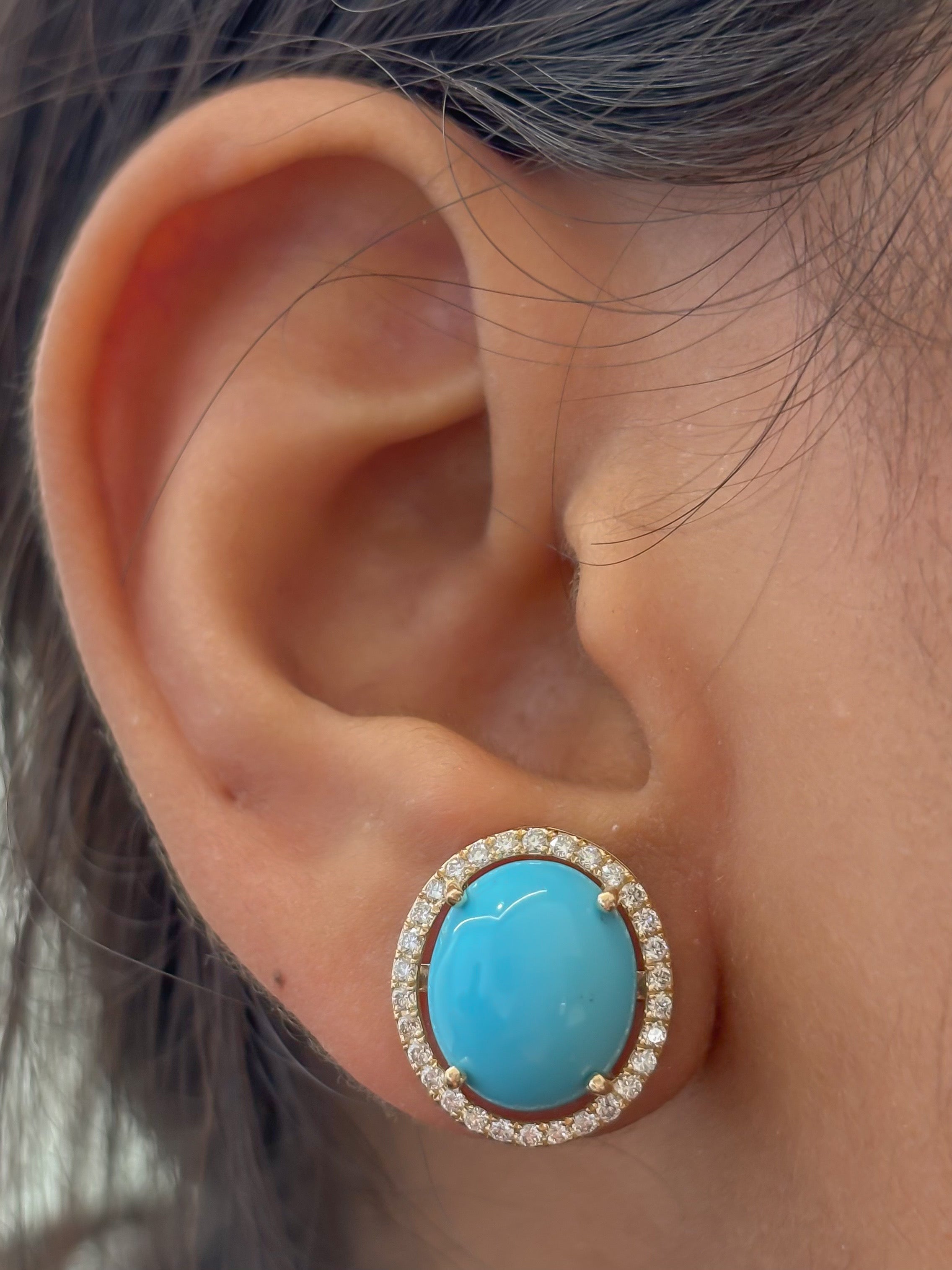 JPERG-4405/12378 Diamond Turquoise Earring | 14K