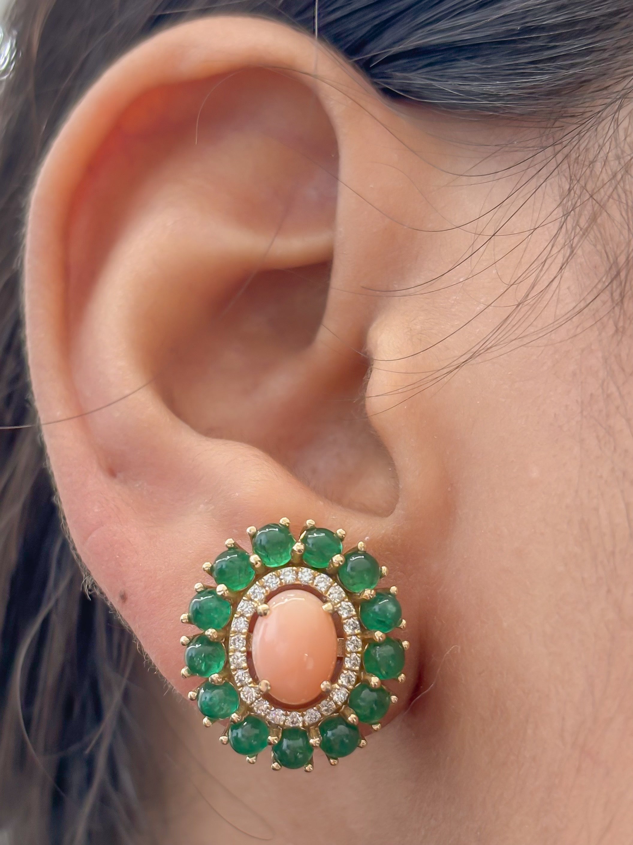 JPERG-4406/12379 Diamond Emerald Coral Earring | 14K