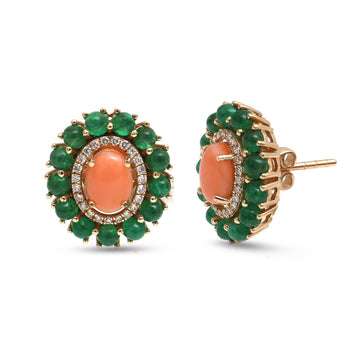 JPERG-4406/12379 Diamond Emerald Coral Earring | 14K