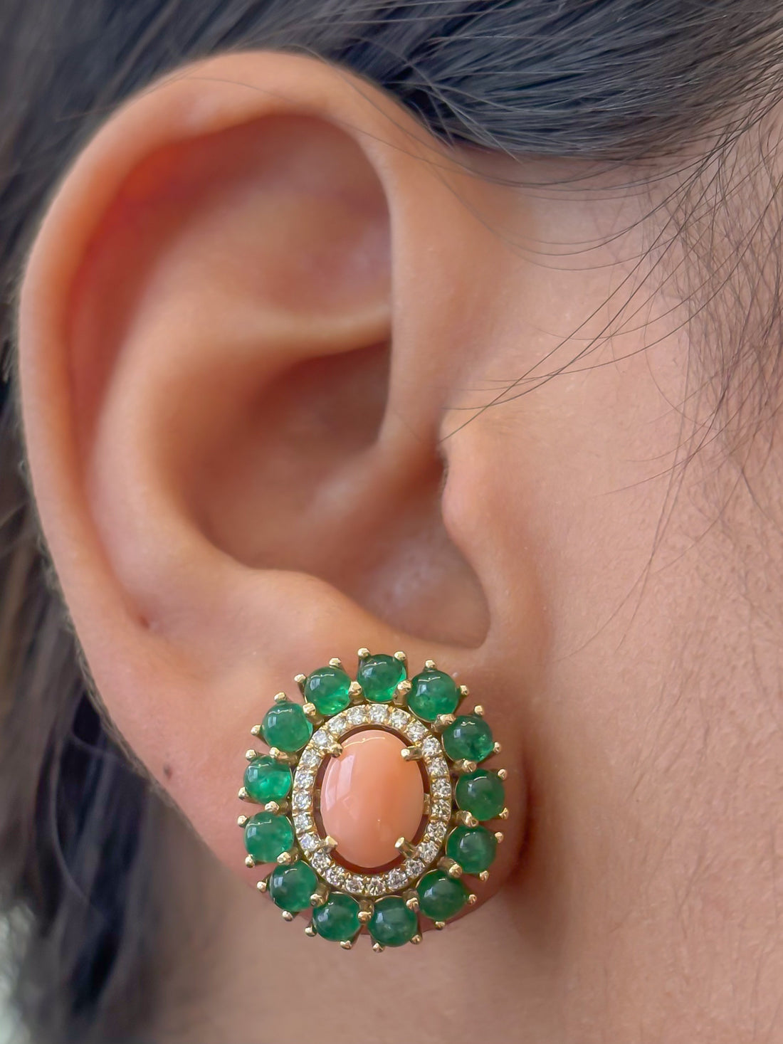 JPERG-4407/12380 Diamond Emerald Coral Earring | 14K