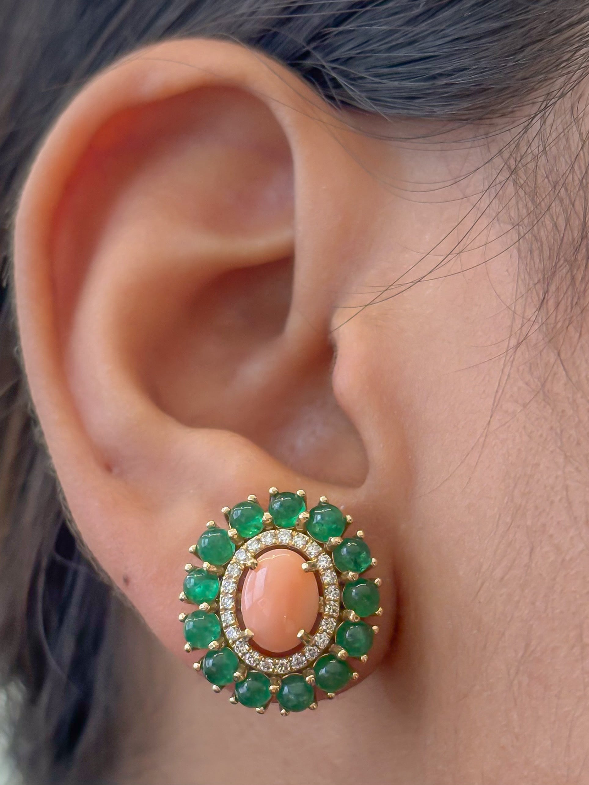 JPERG-4407/12380 Diamond Emerald Coral Earring | 14K