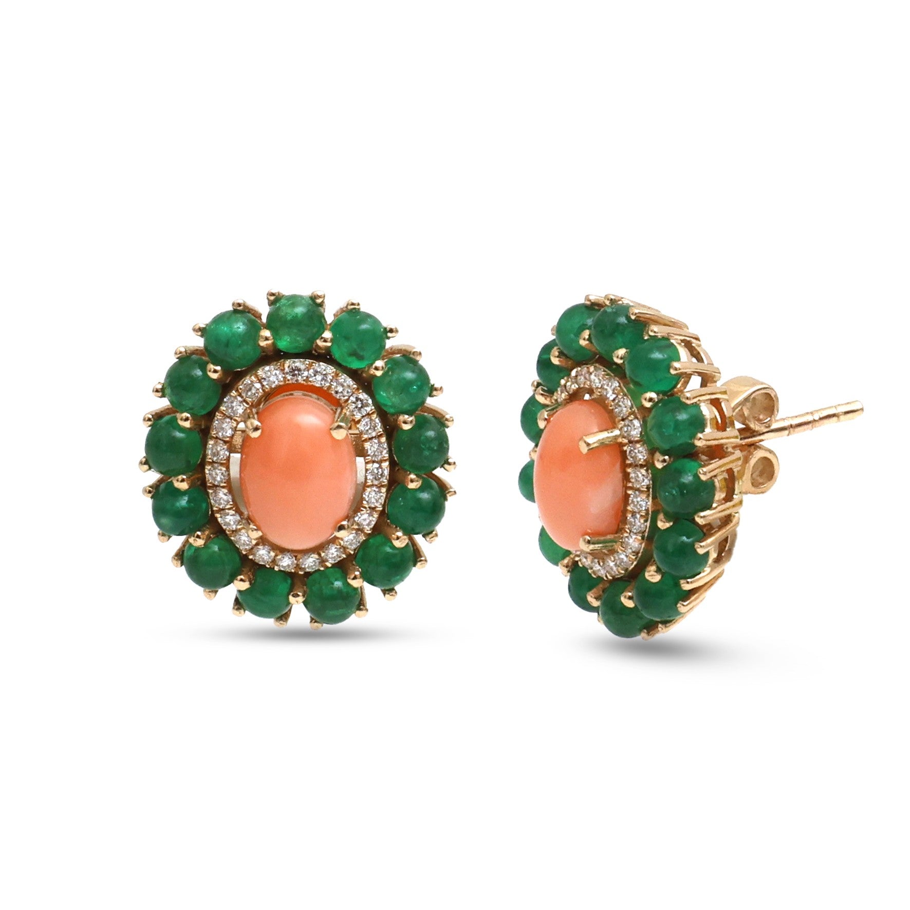 JPERG-4407/12380 Diamond Emerald Coral Earring | 14K