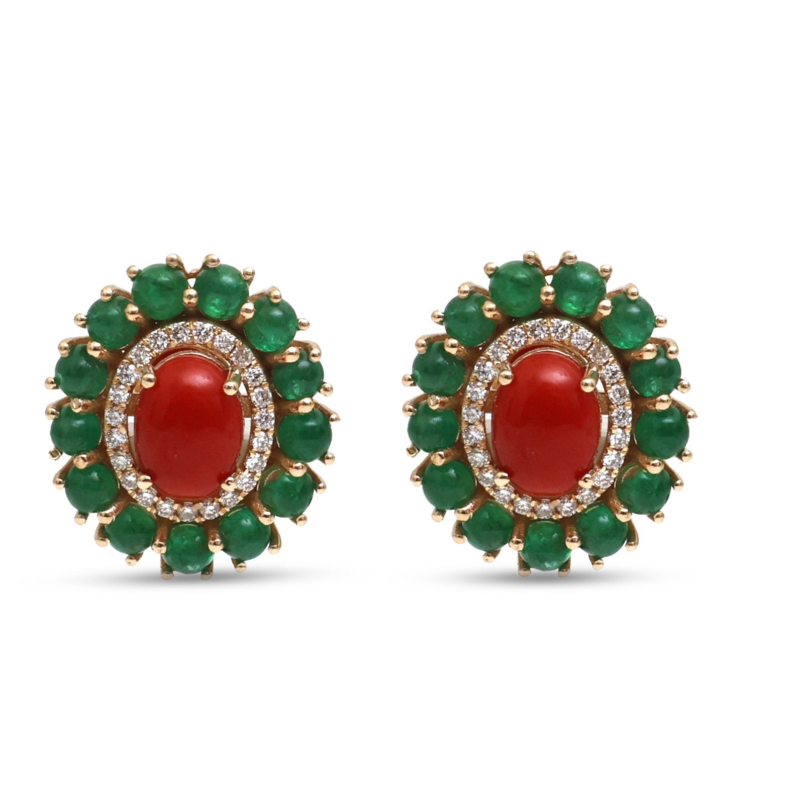 JPERG-4410/12383 Diamond Emerald Coral Earring | 14K