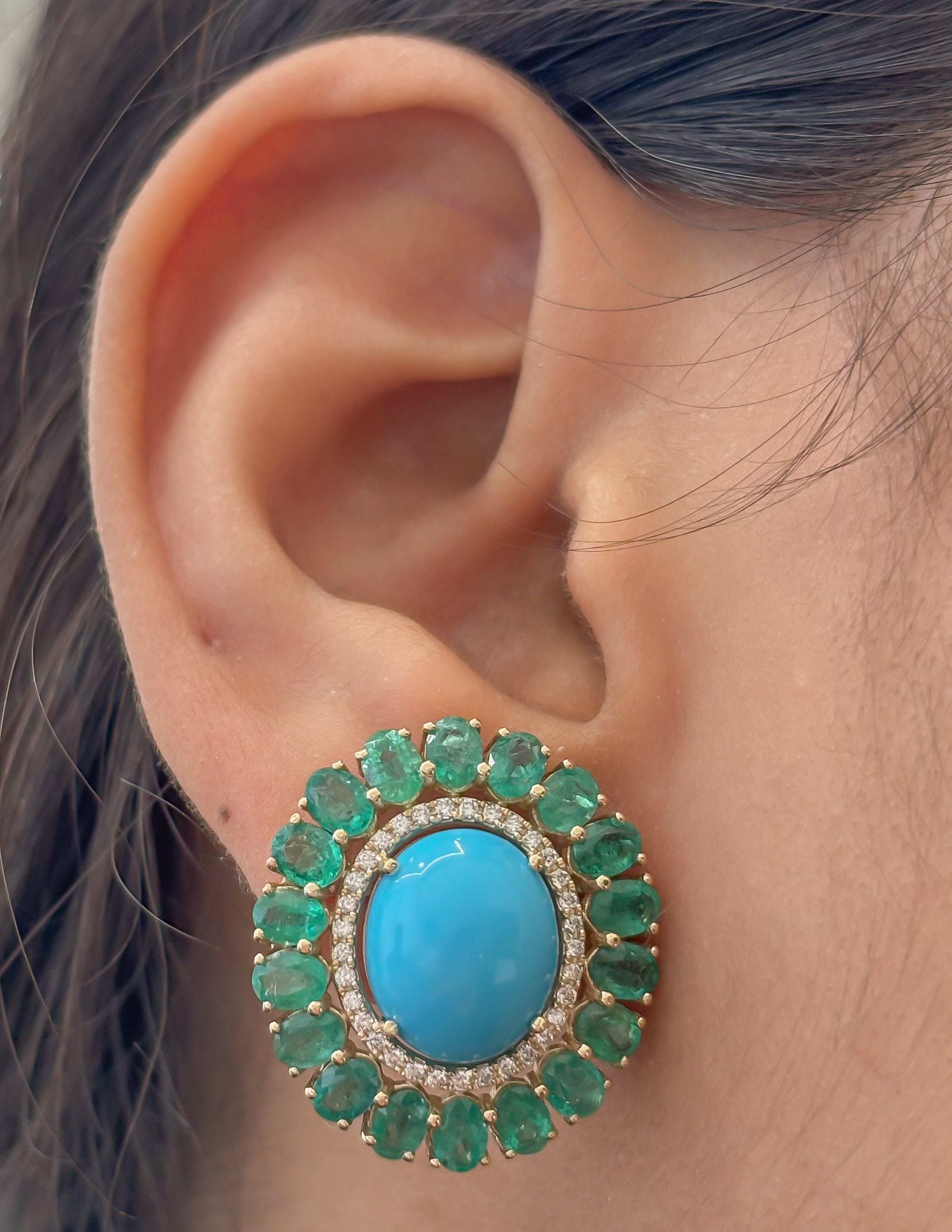 JPERG-4411/12384 Diamond Emerald Turquoise Earring | 14K