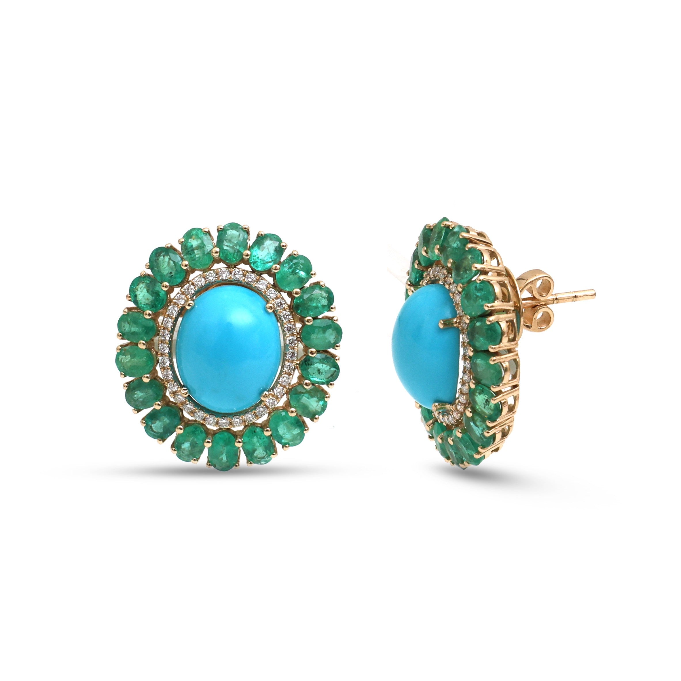 JPERG-4411/12384 Diamond Emerald Turquoise Earring | 14K