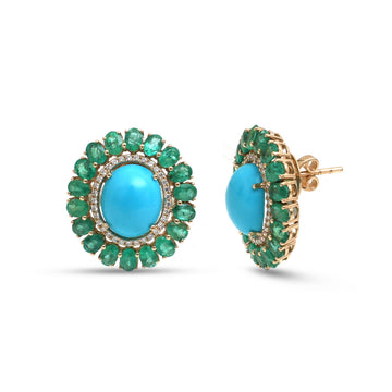 JPERG-4411/12384 Diamond Emerald Turquoise Earring | 14K