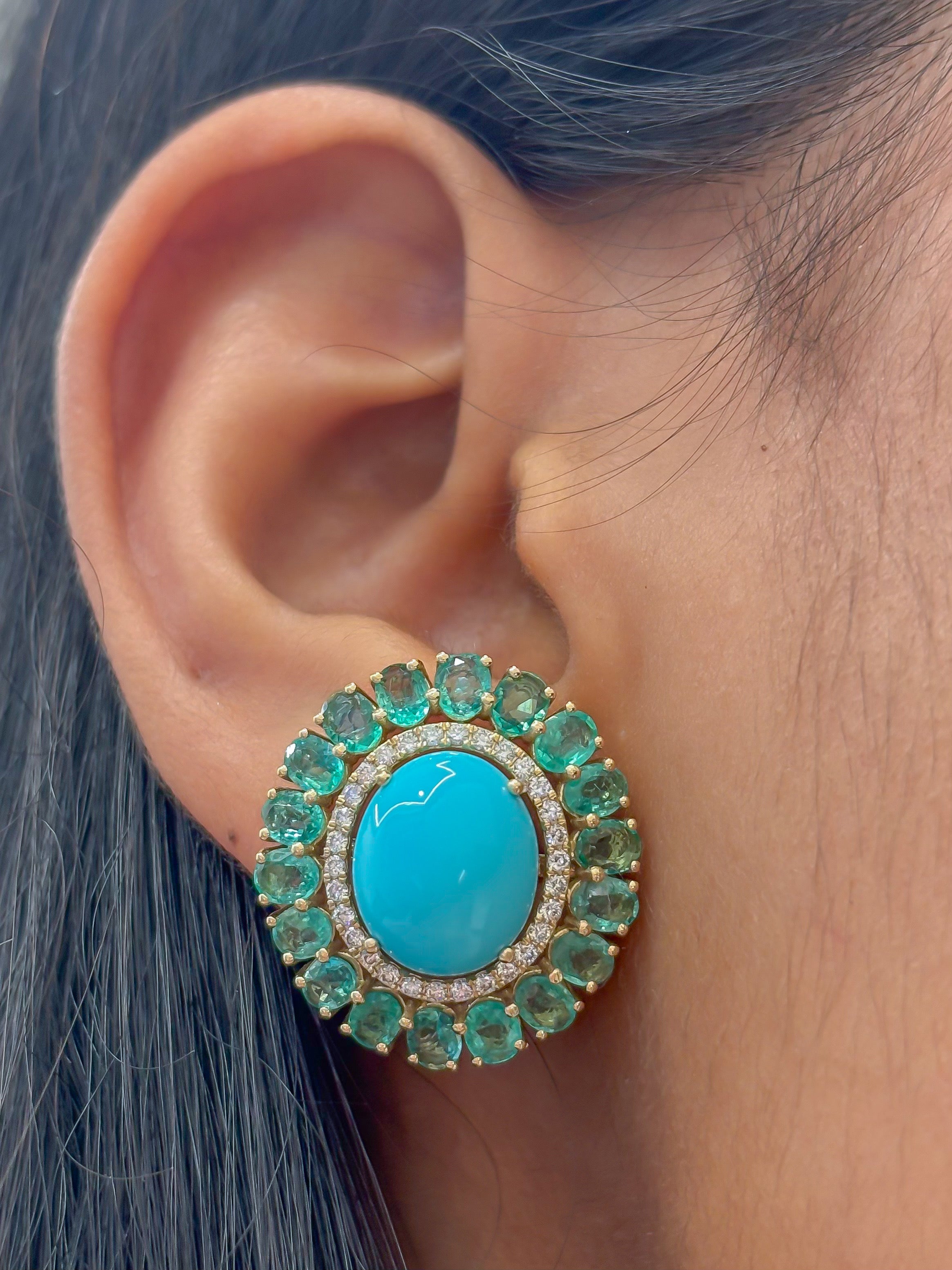 JPERG-4419/12467 Diamond Emerald Turquoise Earring | 14K