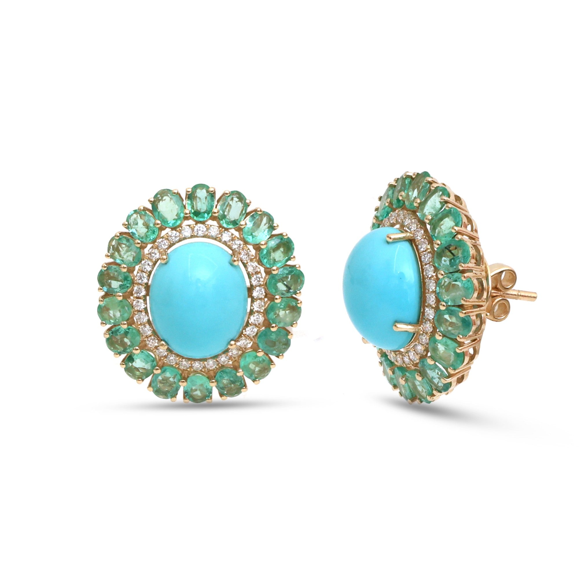 JPERG-4419/12467 Diamond Emerald Turquoise Earring | 14K