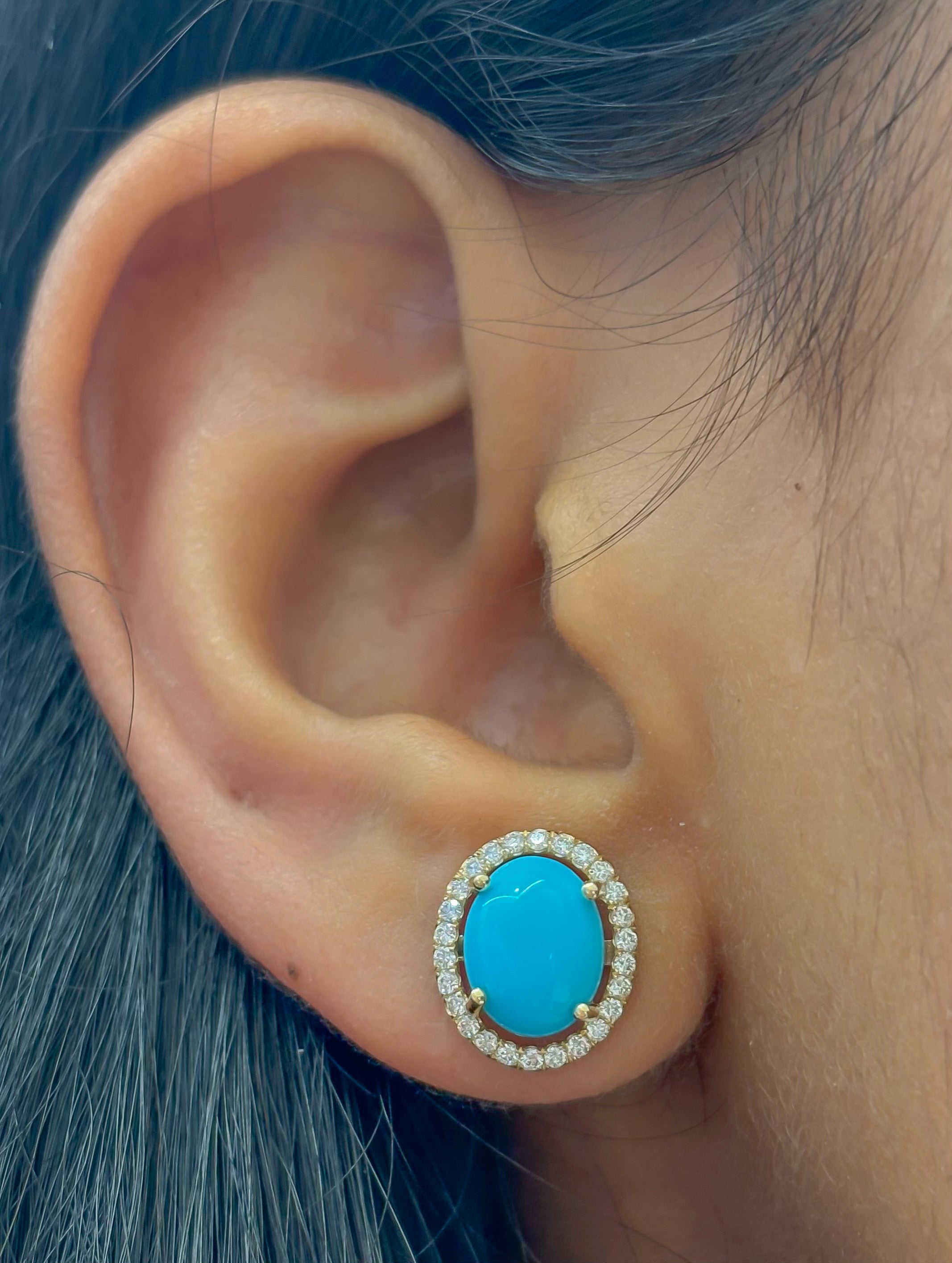 JPERG-4421/12469 Diamond Turquoise Earring | 14K