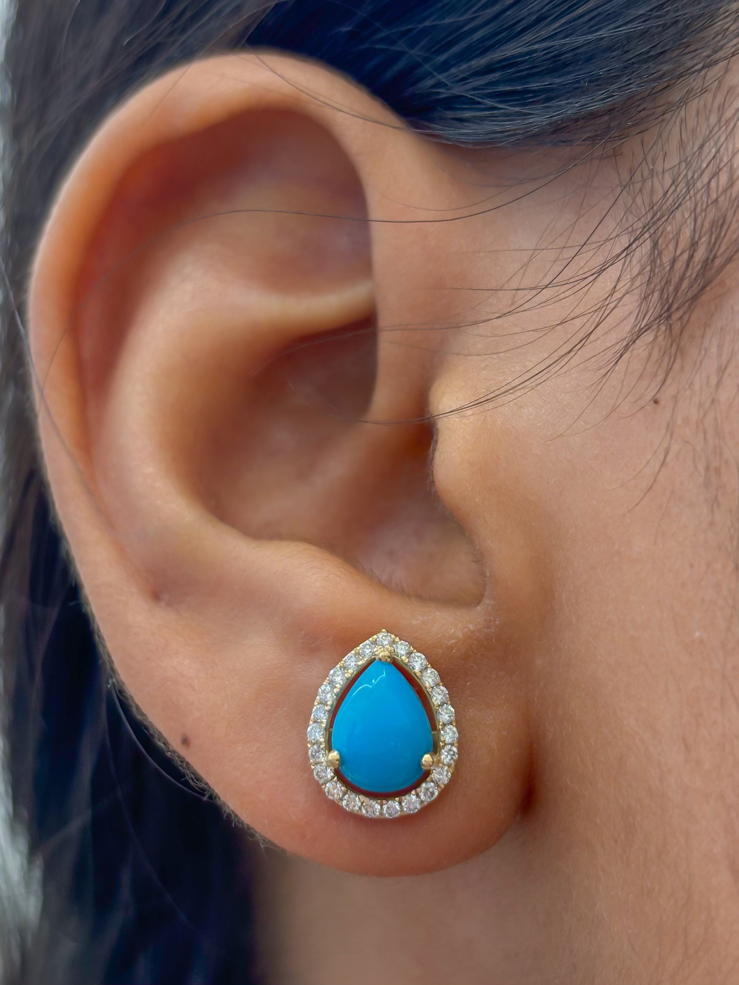 JPERG-4438/12538 Diamond Turquoise Earring | 14K